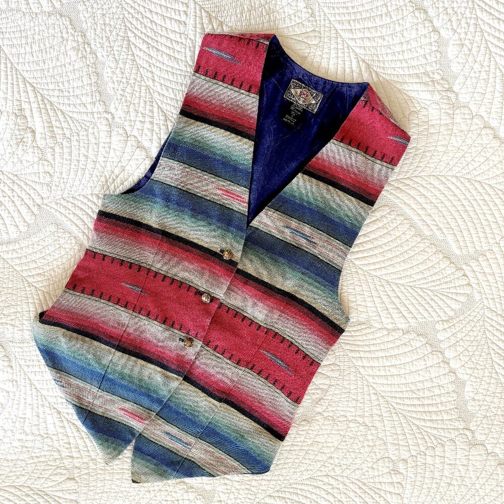 Southwestern Stripe Wool Blend Vest in Red and Blue